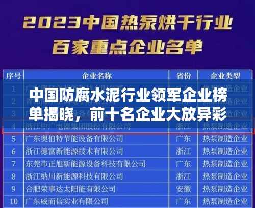 中国防腐水泥行业领军企业榜单揭晓,前十名企业大放异彩